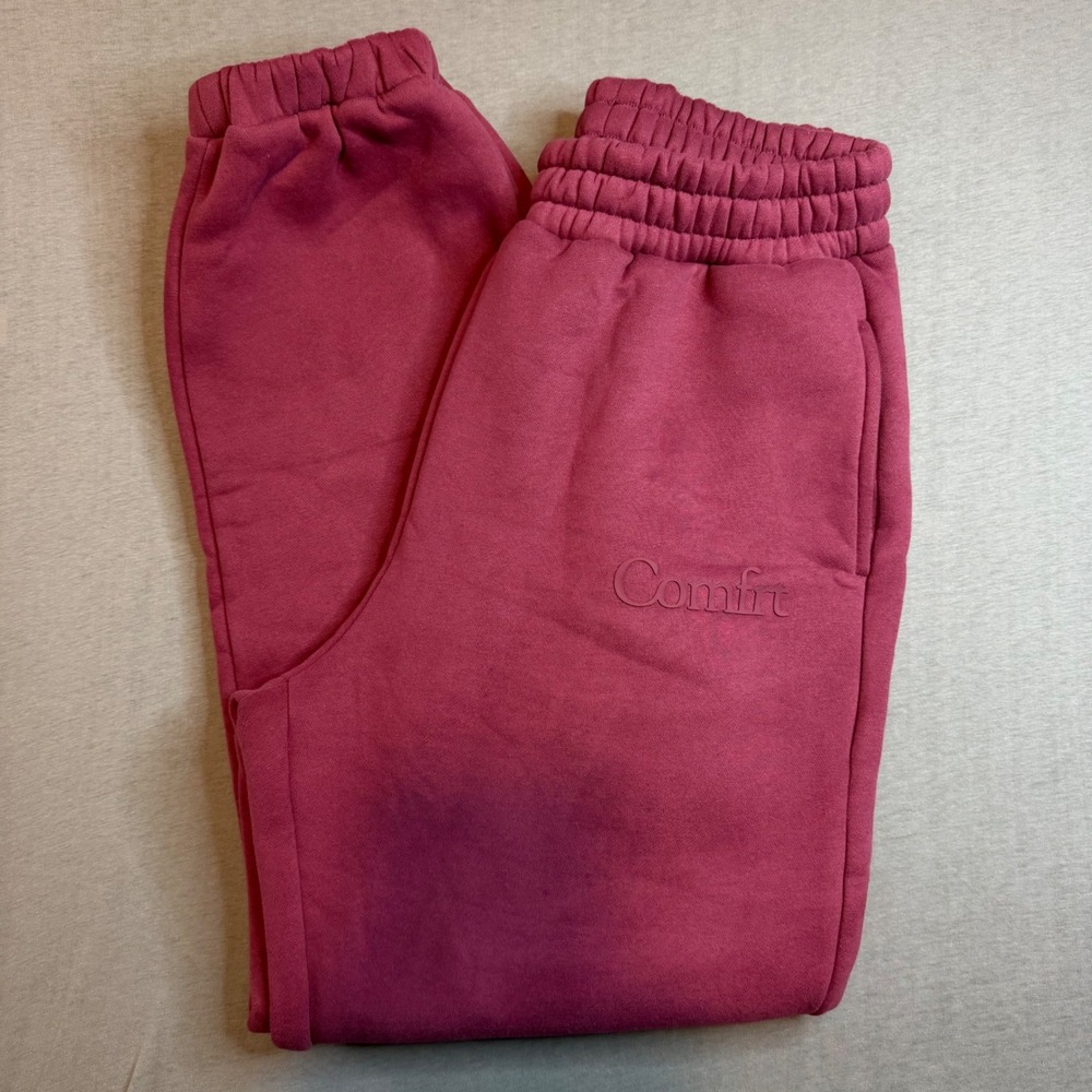 Comfrt Berry Pink Fleece Joggers Tapered Sweatpants‎ Medium Tonal Logo